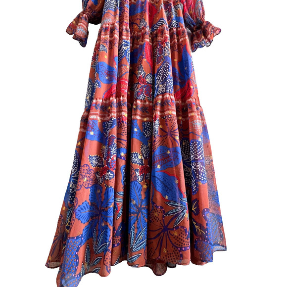House of Harlow Maxi Tiered Floral Rustic Boho Long Sleeve Dress Size Small - Picture 14 of 14